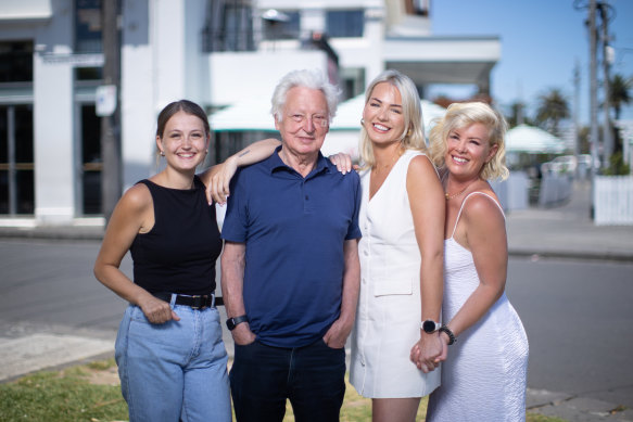 Raimond Gaita was reunited with his rescuers – Kaitlyn Puleio, Tayla Shreeve and Fleur Ritchie – outside the Espy last week.