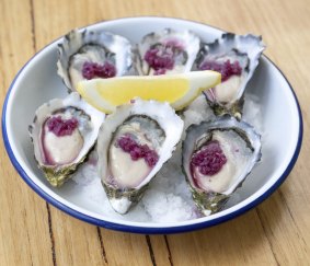 Coffin Bay oysters with a pomegranate mignonette at Fisho’s.