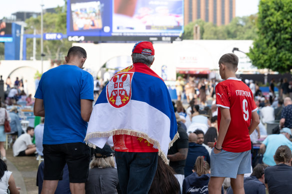 Serbian fans at Melbourne Park on Tuesday.