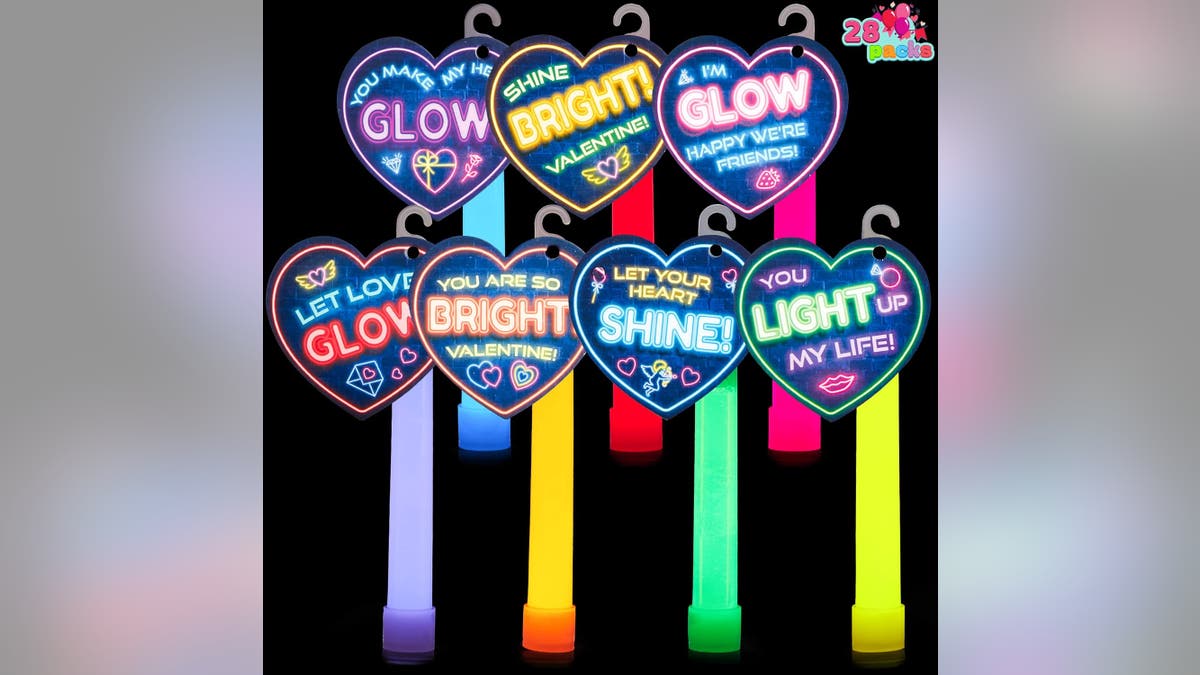 Glow stick cards like this JOYIN set at Amazon add a bright and playful twist to Valentine’s Day. 