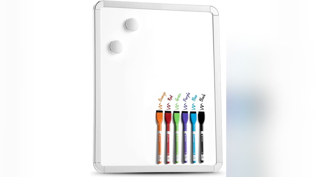 A small magnetic whiteboard is perfect for jotting down reminders, class schedules or to-do lists.