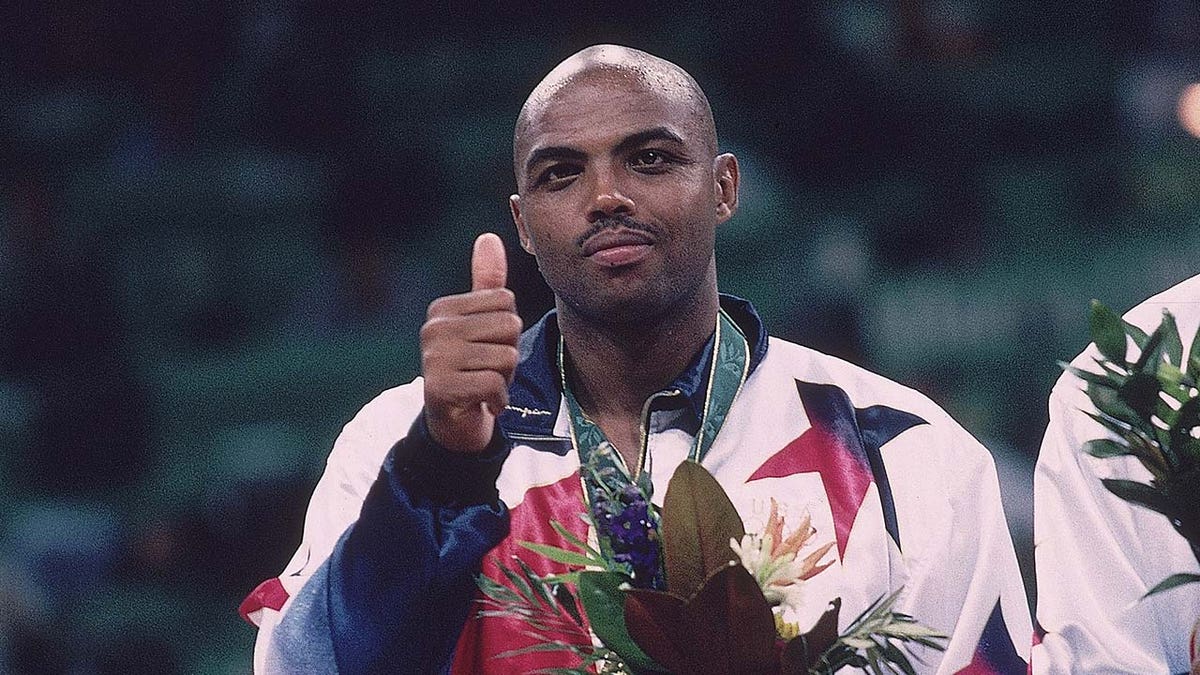 Charles Barkley wears Olympic gold medal