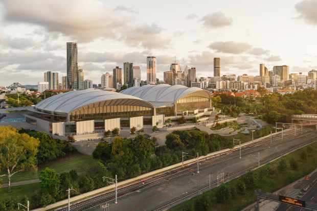 Render of the proposed National Aquatic Centre at Victoria Park. 