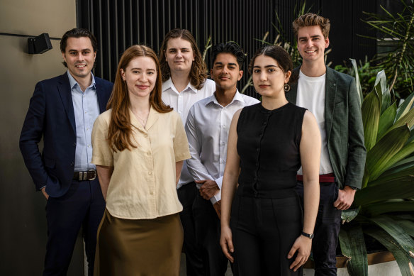 James Ardouin, Genevieve Heggarty, Zachary Moore, Sakshyam Pandey, Amanda Eessa and Matthew Thrum comprised The Sydney Morning Herald’s Gen Z housing panel.