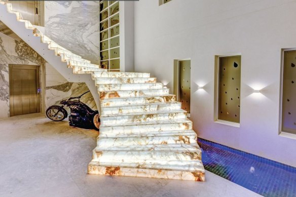 The Persian onyx staircase at the luxury Frances Street address.