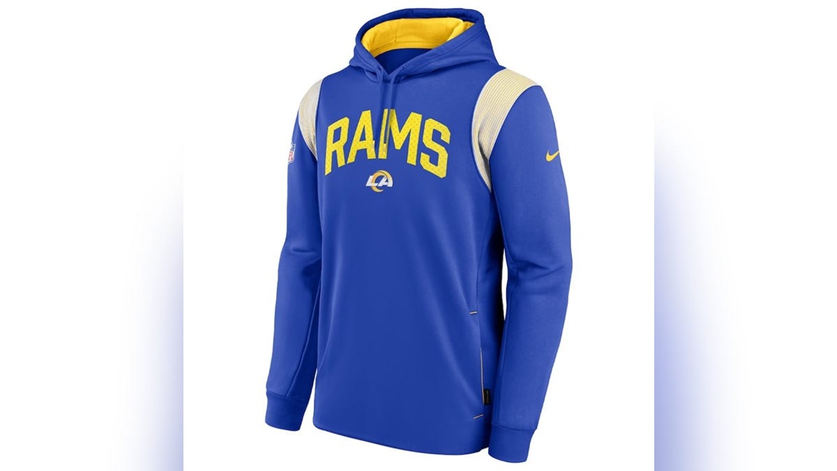 Lounge or exercise with this Rams hoodie.