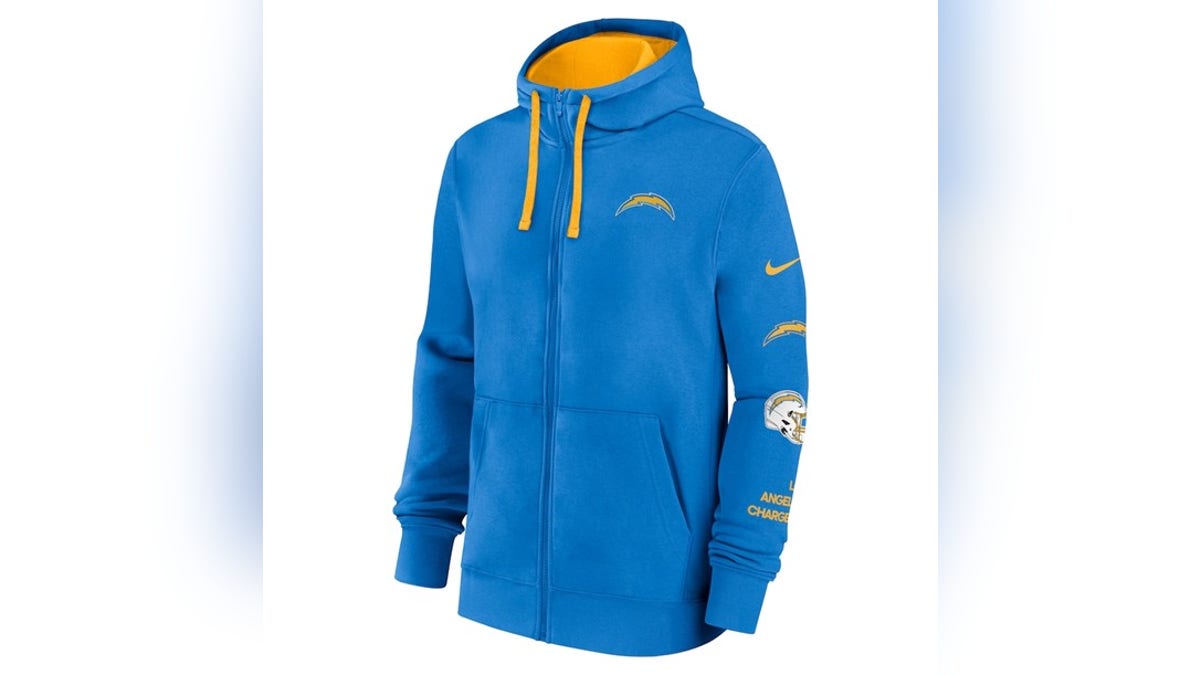 A warm and bright Chargers zip-up.