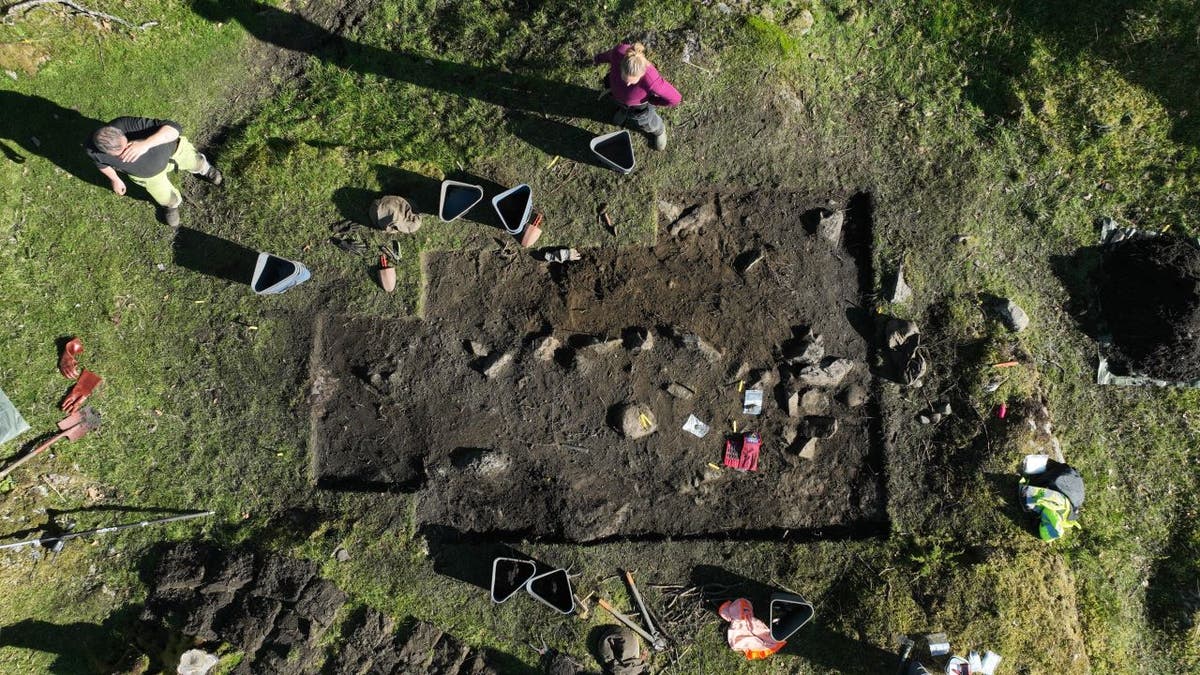 Aerial of archaeologists working