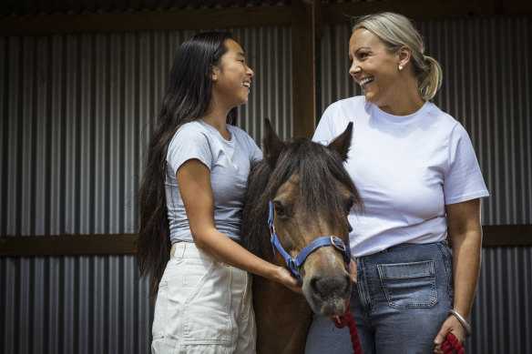 Sarah Hayden and youngest daughter Fen, 12, with therapy pony Charlotte.