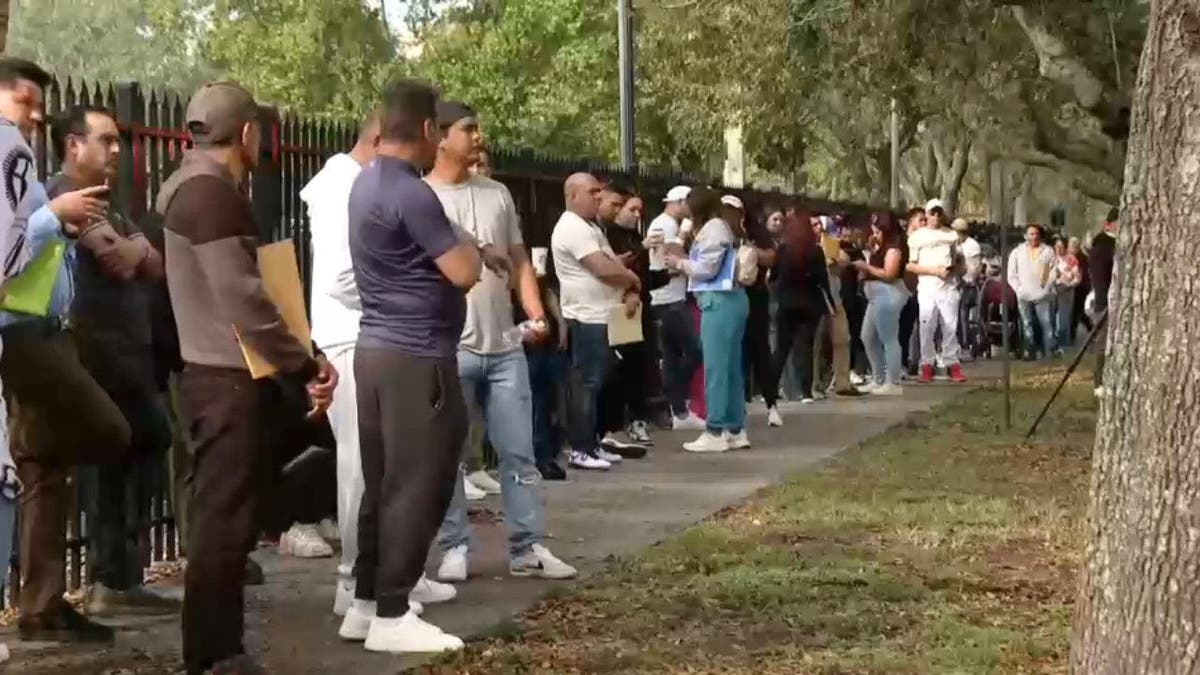 ICE evacuation, people lined up