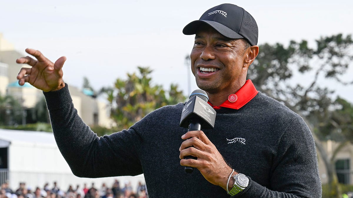 Tiger Woods speaks at the Genesis