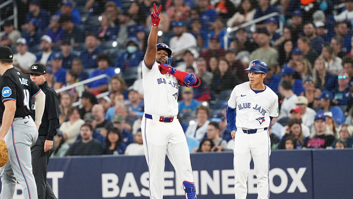 Vladimir Guerrero Jr celebrates