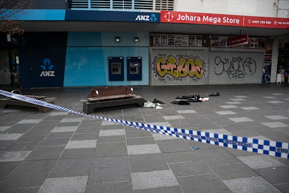 The scene in the Footscray mall on Sunday after the assault.