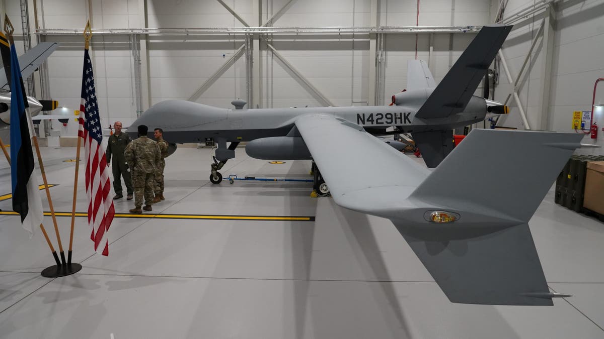 A U.S. Air Force MQ-9 Reaper drone sits in a hanger at Amari Air Base, Estonia, July 1, 2020. U.S. unmanned aircraft are deployed in Estonia to support NATO's intelligence gathering missions in the Baltics. REUTERS/Janis Laizans