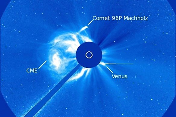 This NASA image shows comet 96P Machholz, which orbits the Sun about every six years and is suspected to cause the Southern Delta Aquariids meteor showers.