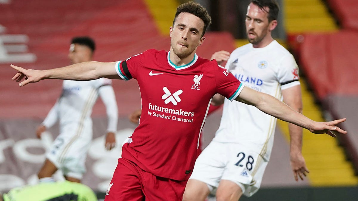 Diogo Jota reacts on field