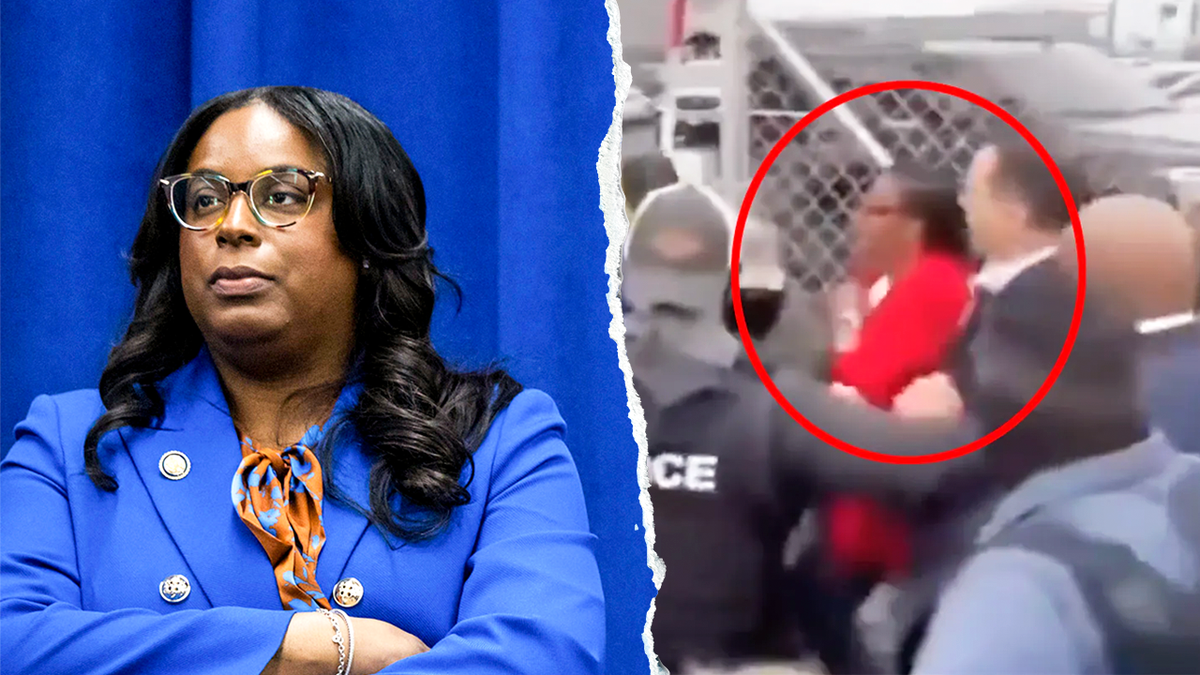 McIver, left; her being arrested, right
