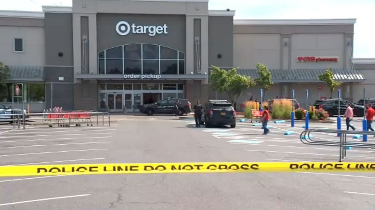 police car and police tape outside Target store