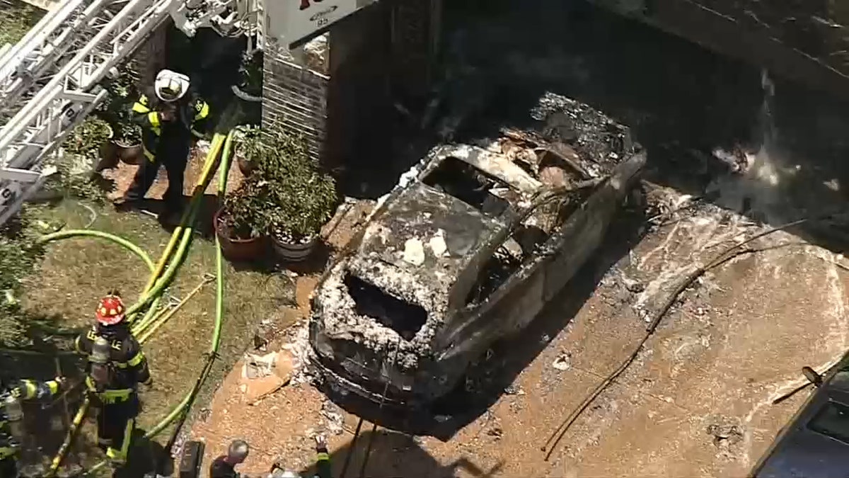 A Lexus car completely burned and damaged