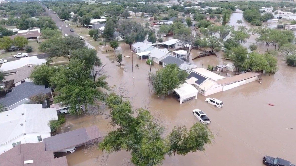 Drone view of flooding in Texas