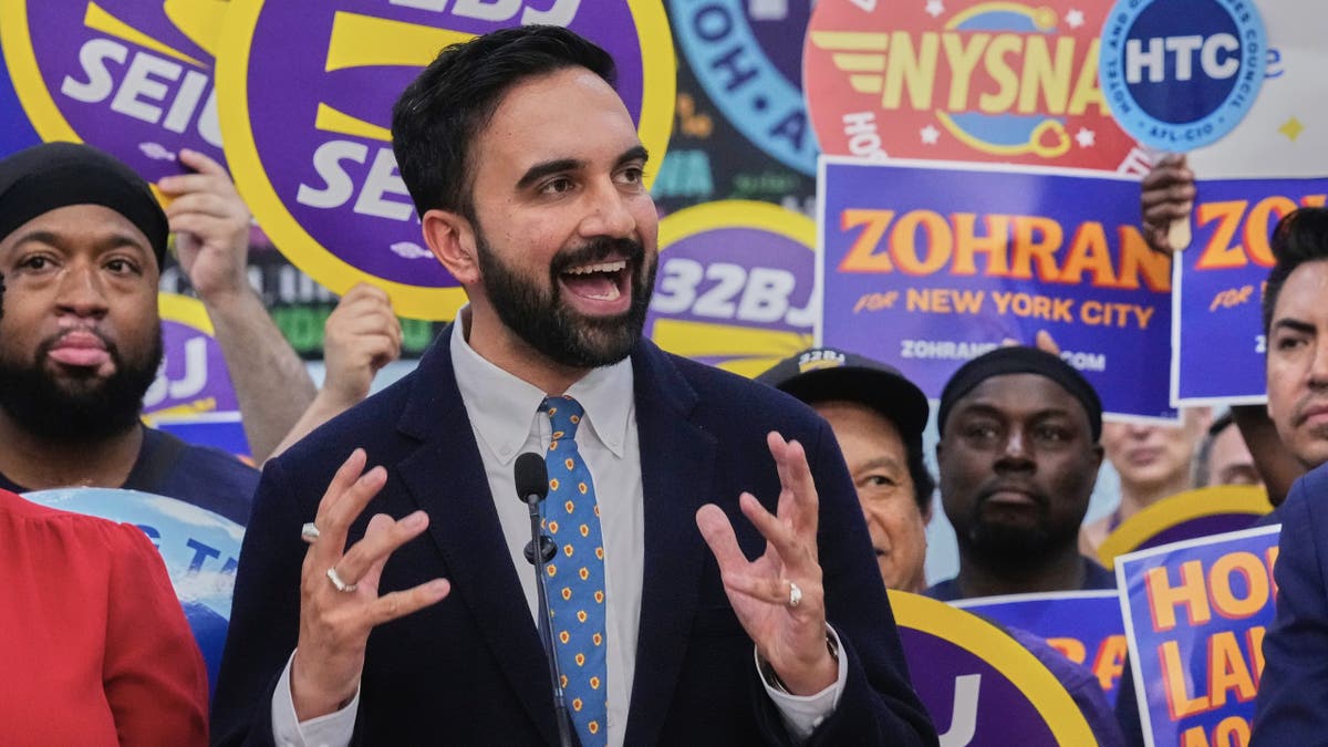 Democratic socialist Zohran Mamdani, the Democratic Party's nominee for mayor of New York City, speaks during a campaign rally on Wednesday, July 2, 2025.