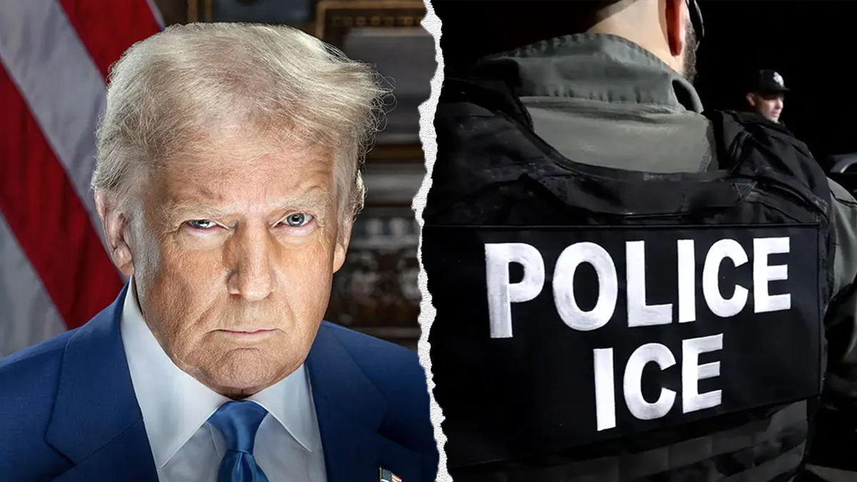 Trump, left; ICE jacket, right