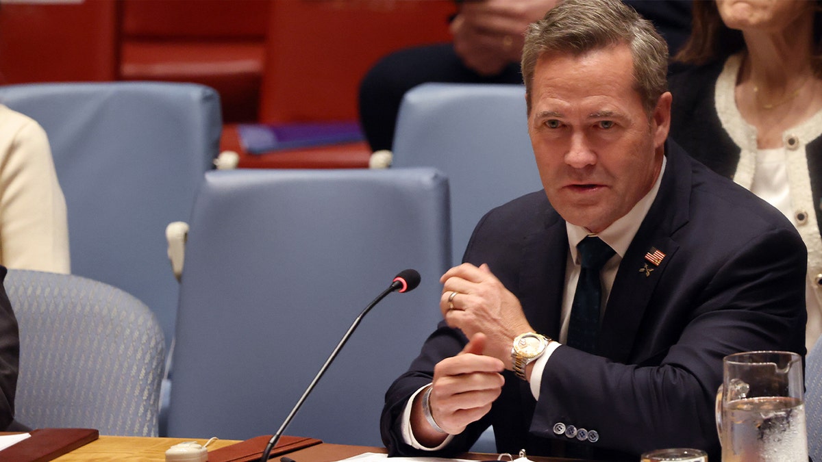 The new U.S. ambassador to the United Nations, former national security adviser Mike Waltz, speaks at a Security Council emergency meeting