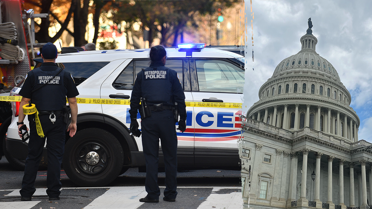US Capitol police investigate a crime scene, and the Capitol