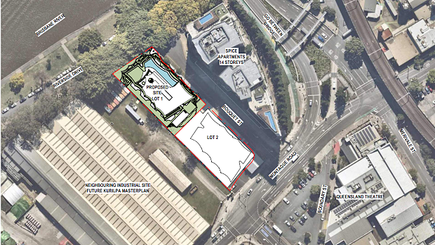 The location of the proposed tower, next to the Go Between Bridge.