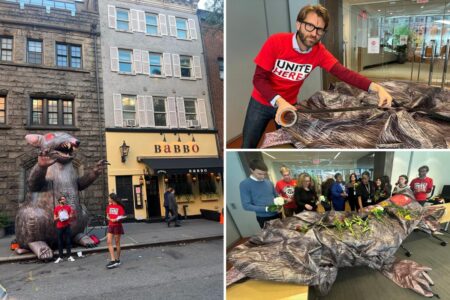 Exclusive | ‘Scabby the Rat’ mascot gets patched up after NYC slashing — and readies for comeback