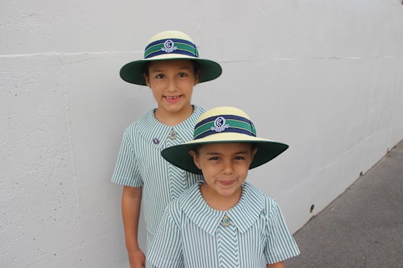 Juliette and Sidney Playford dressed for school.