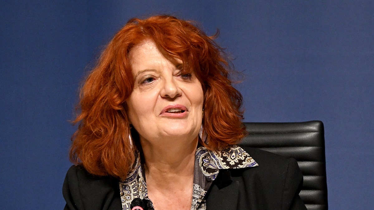 Paris prosecutor Laure Beccuau speaking