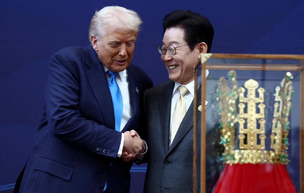 Trump gets huge gold crown in South Korea as host hails his ‘golden age’