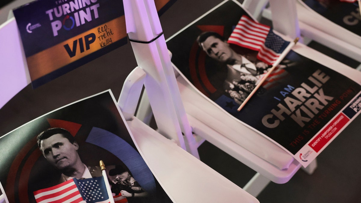 Charlie Kirk memorial posters at Ole Miss' TPUSA event