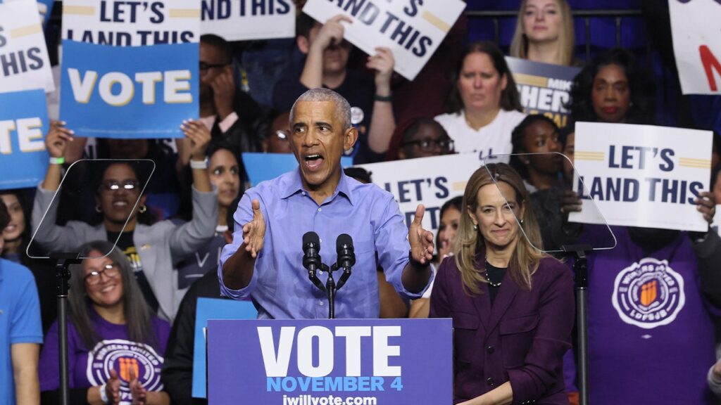 Obama’s presence and Trump’s policies consume 11th hour rally to keep NJ blue