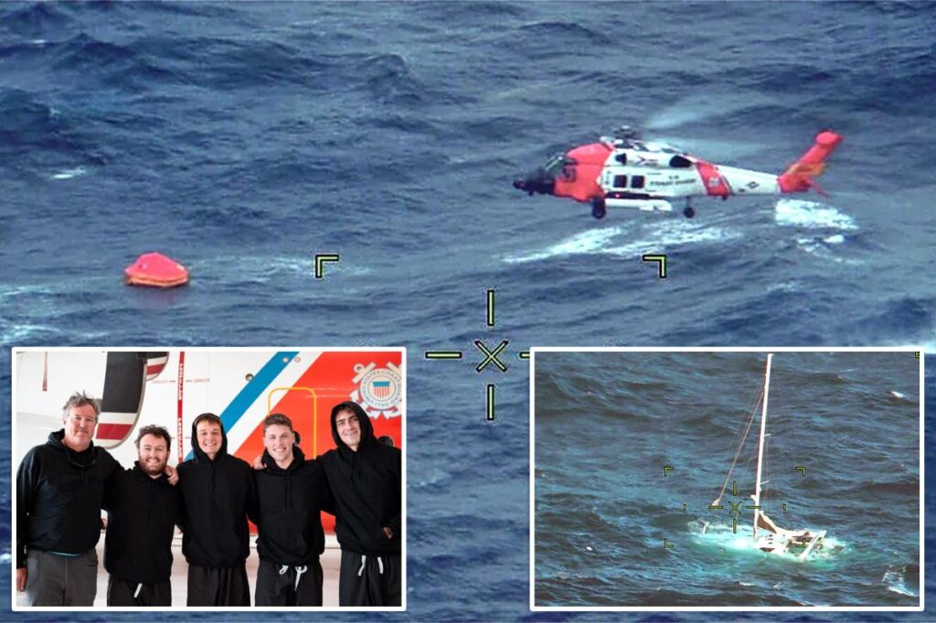 Coast Guard rescues 5 from capsizing sailboat hundreds of miles from shore