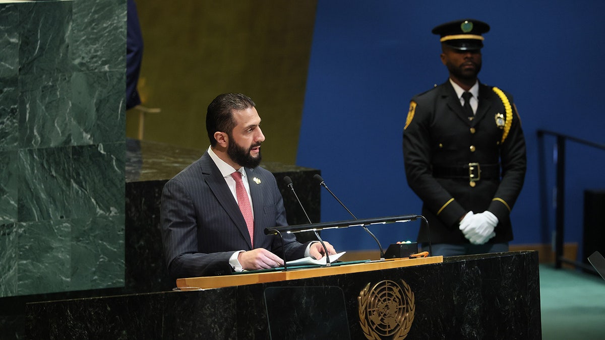 President of Syria Ahmad Al-Sharaa speaks during the UNGA.