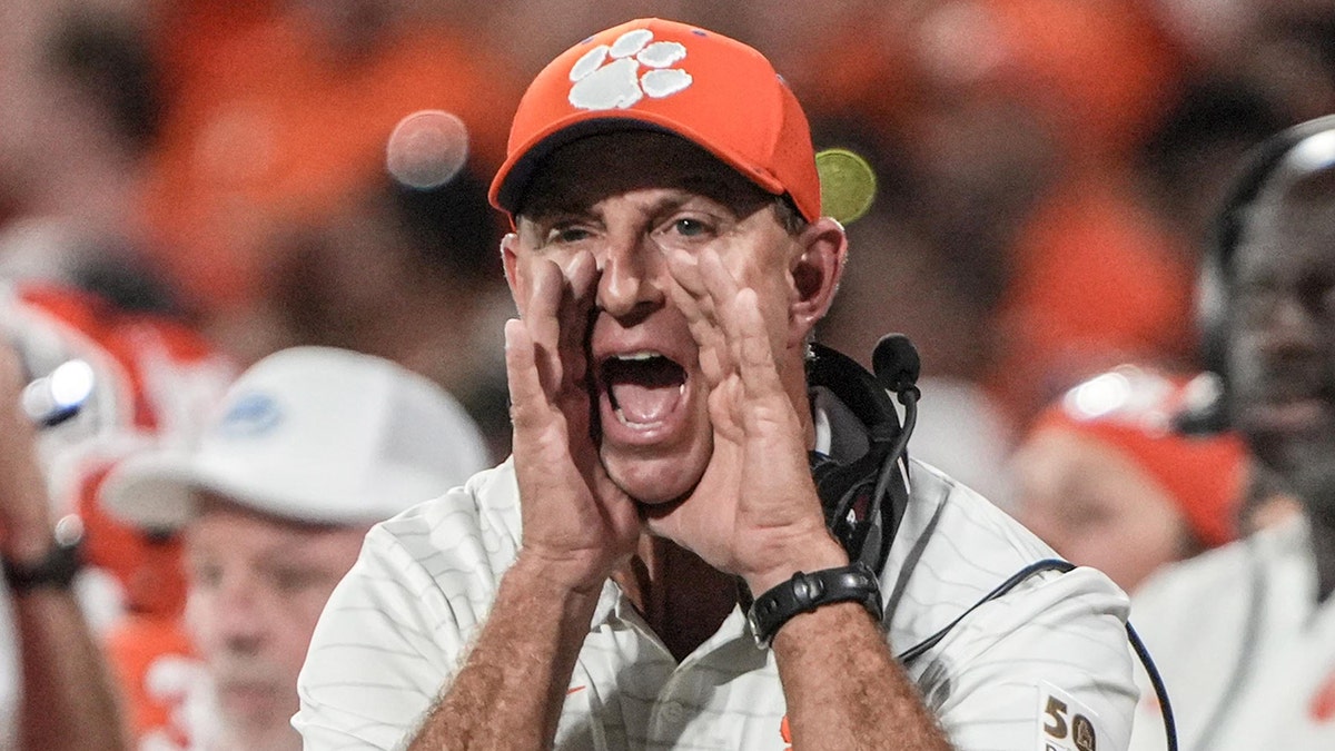 Dabo Swinney coaches during a Clemson game