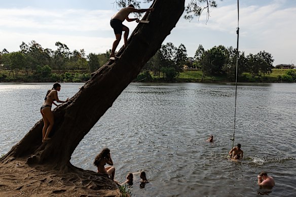 Children cooled off in a Penrith river last month, as temperatures reached 39 degrees in Sydney’s west.