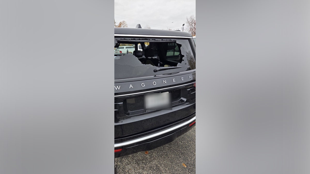 Broken window on a DHS vehicle.