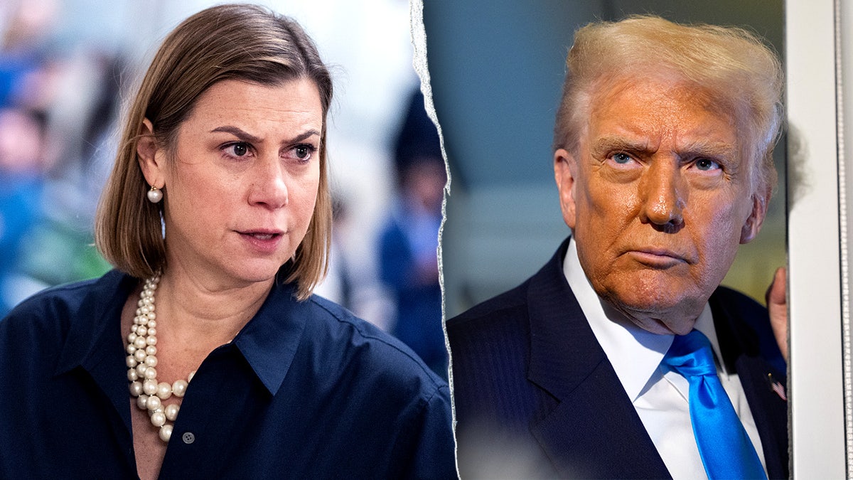 Split image of Sen. Elissa Slotkin, left, and President Donald Trump, right.