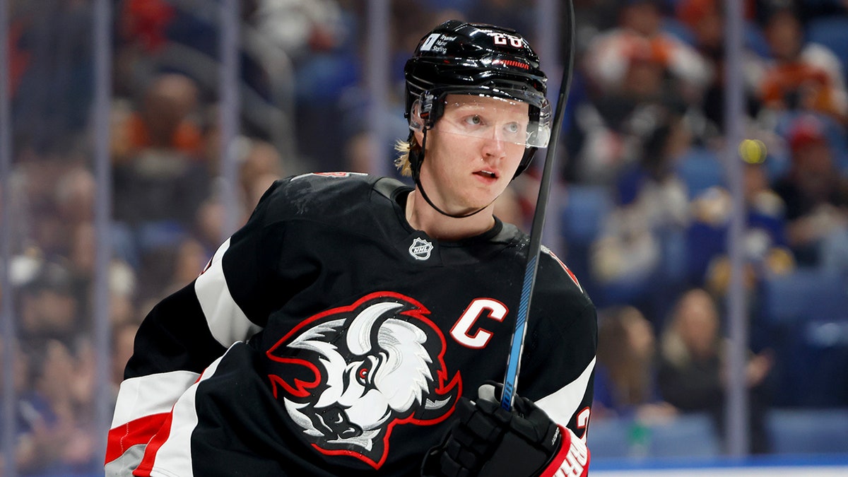 Rasmus Dahlin skates during an NHL game