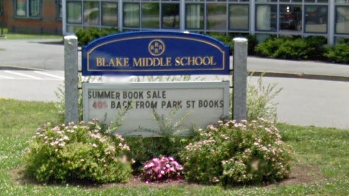 Sign outside Thomas Blake Middle School in Medfield, Massachusetts