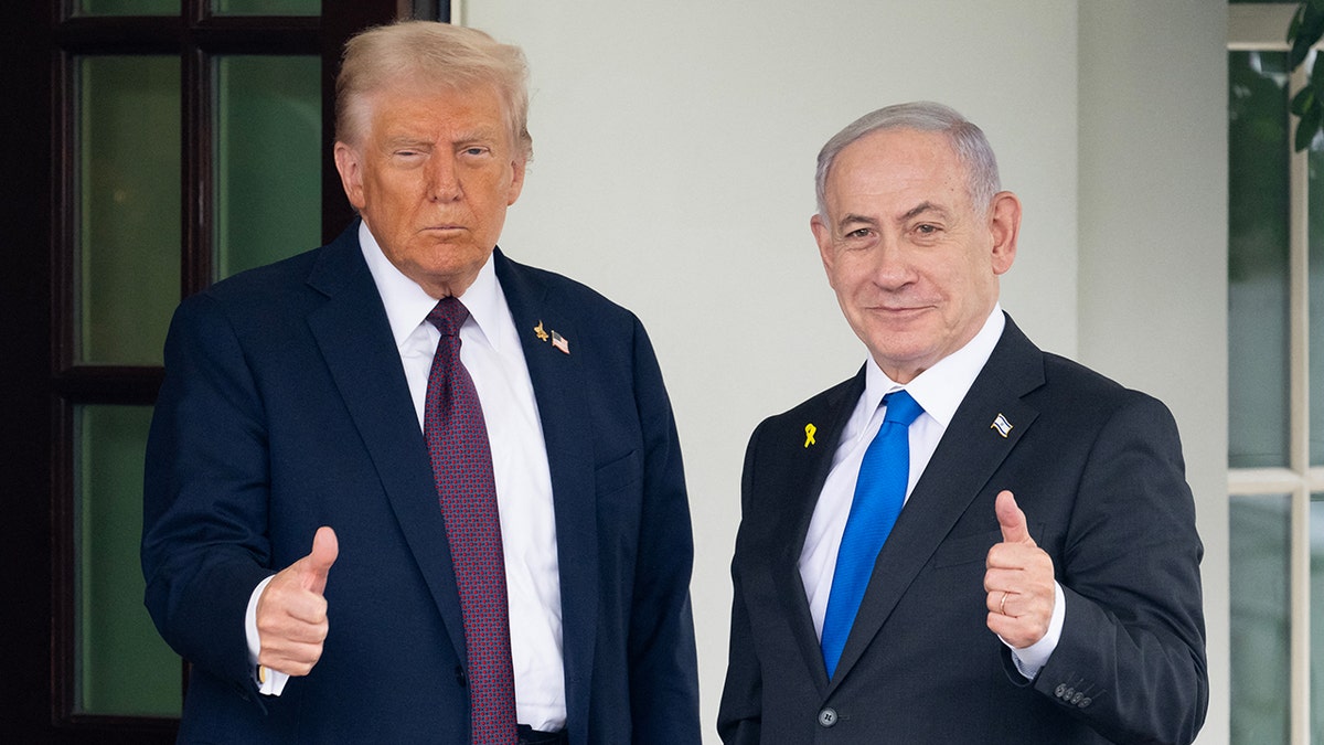 U.S. President Donald Trump and Israeli Prime Minister Benjamin Netanyahu give thumbs up