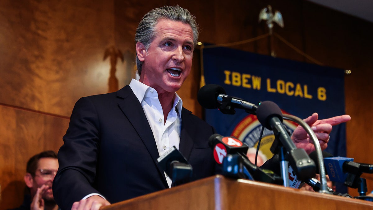 California Gov. Gavin Newsom speaks during a campaign event in support of Proposition 50