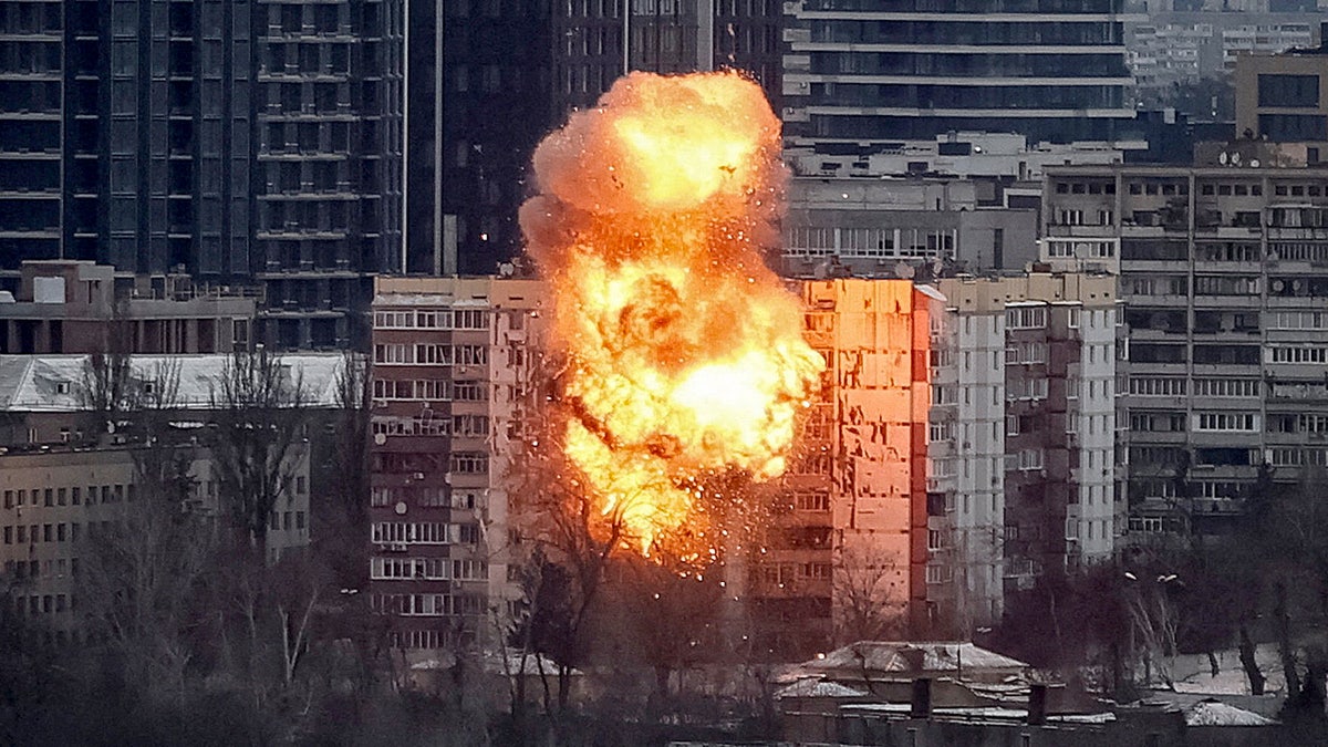 Explosion from drone striking apartment building in Kyiv, Ukraine