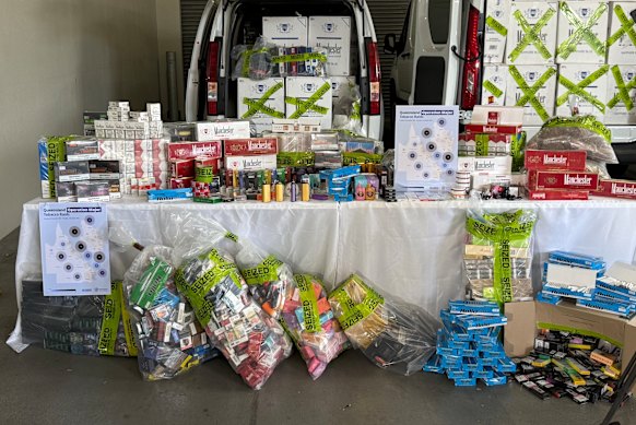 Some of the $15.7 million haul of tobacco products.