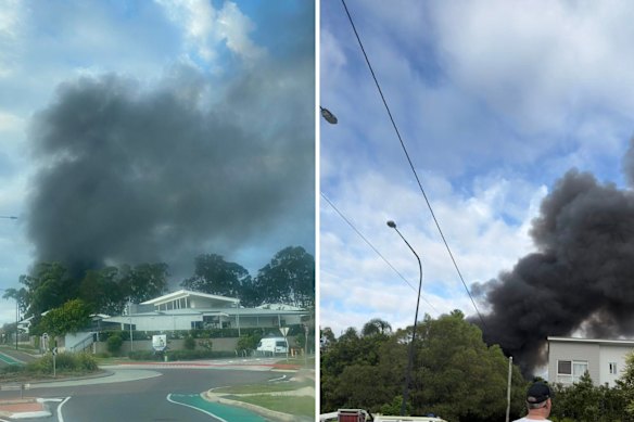 Smoke billows from the Mango Hill fire, which prompted an emergency declaration.