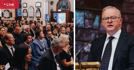 Labor heavyweights, Anthony Albanse farewell political powerbroker in Sydney service