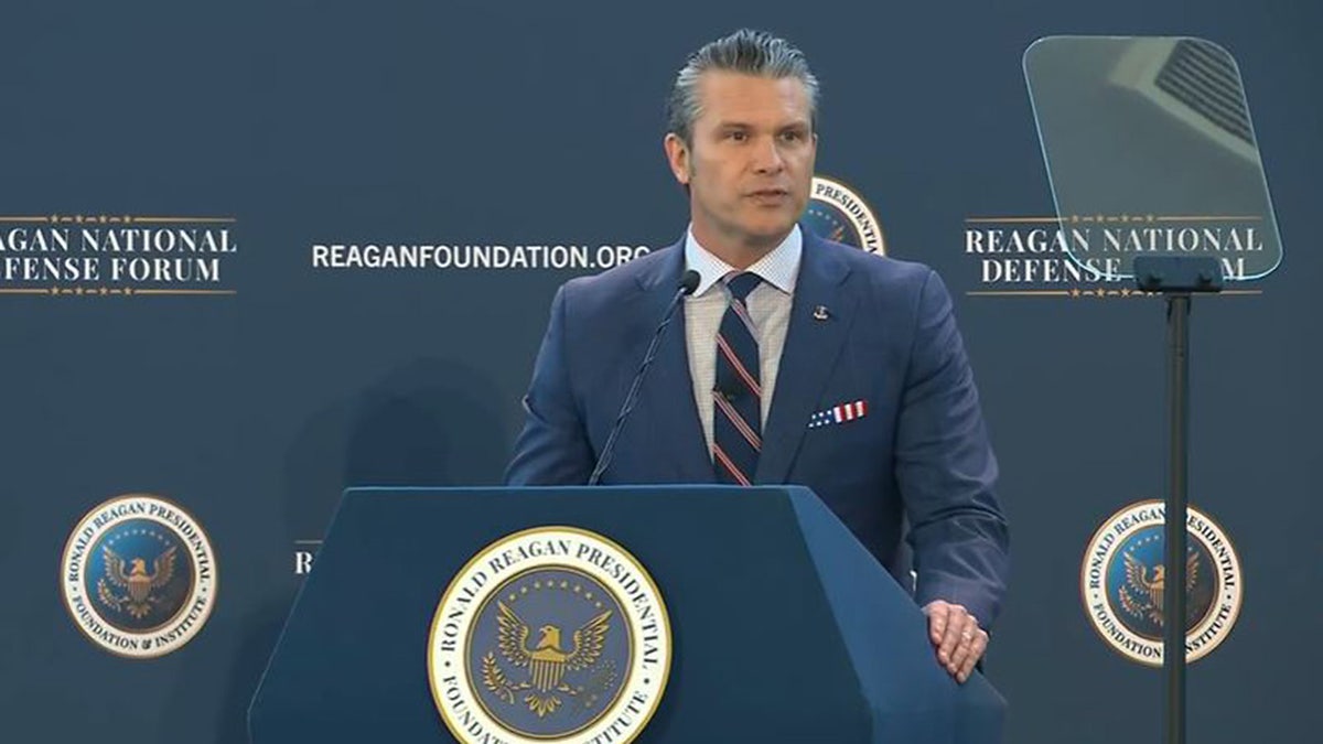 Secretary of War Pete Hegseth delivers the keynote address at the Reagan National Defense Forum, Saturday, Dec. 6, 2025, in Simi Valley, Calif.